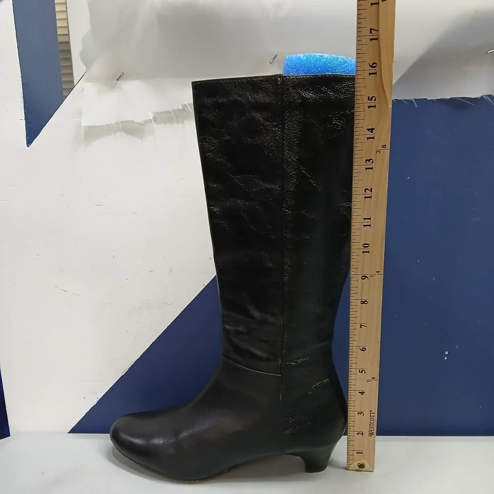 Lands' End Knee-High Boots Womens US Size 9B Black Comfort Almond Toe Side Zip